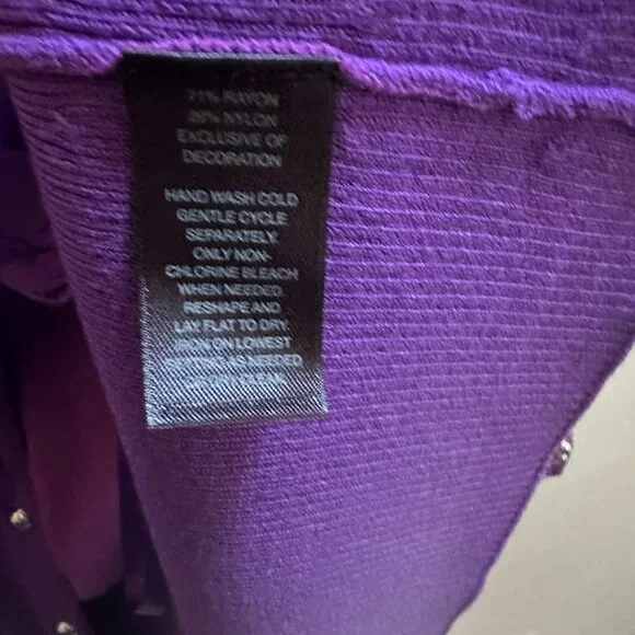 White House Black Market Purple Cardigan Sweater Floral Ruffle Appliques Sz M - Picture 6 of 8